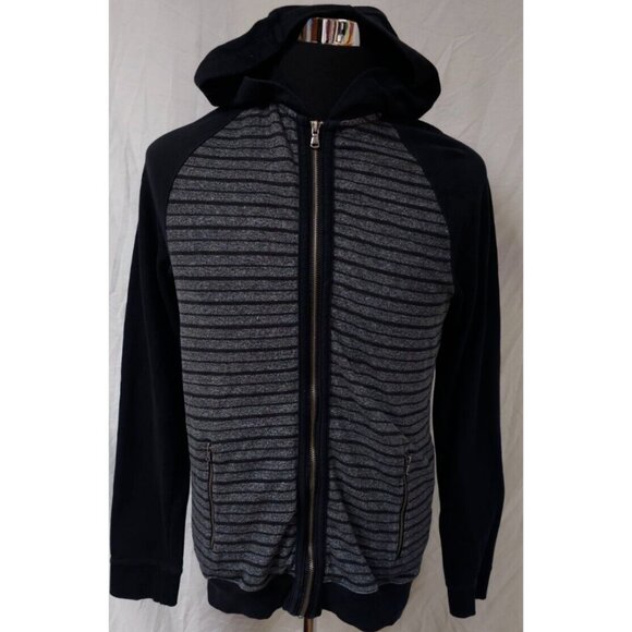 Rock & Republic Womens Medium Striped Black / Gray Full Zip Hooded Jacket Hoodie - Picture 1 of 14
